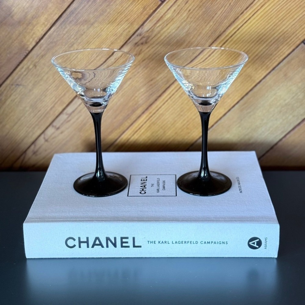 Vintage Luminarc France Domino Martini Glasses Set of 2 Post Modern Barware